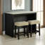 Table de salle à manger 3 pièces avec coussins de tabouret, rectangulaire, rustique, plateau gris-noir, 2 tabourets, contemporain, beige