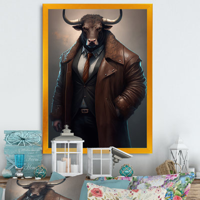 Hibo " Bull With A Stylish Brown Leather Jacket III "