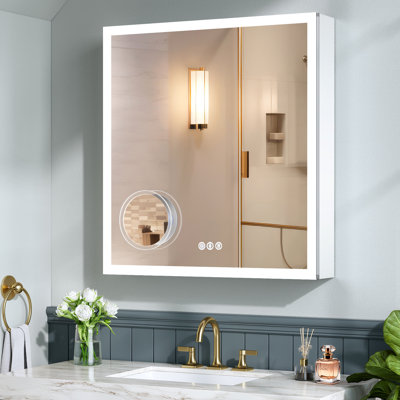 Recessed or Surface LED Mirror Medicine Cabinet, Defogger, Touch Sensor, Dimmer, Outlets and USBs