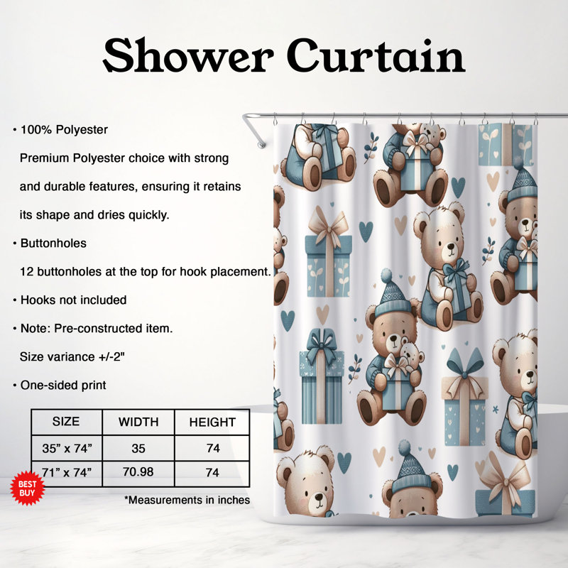 Petit ours - rideau de douche Premium, H 74 po x l 71 po