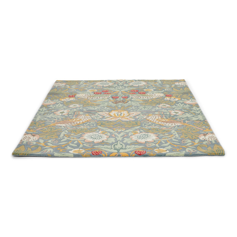 Hand Tufted Wool Floral Area Rug in Blue, Rectangle 6'7" x 9'2"