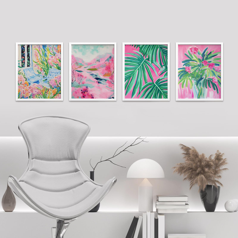 " Tropical And Floral Bright Botanical " 4 - Pieces, White, 16" H x 12" W