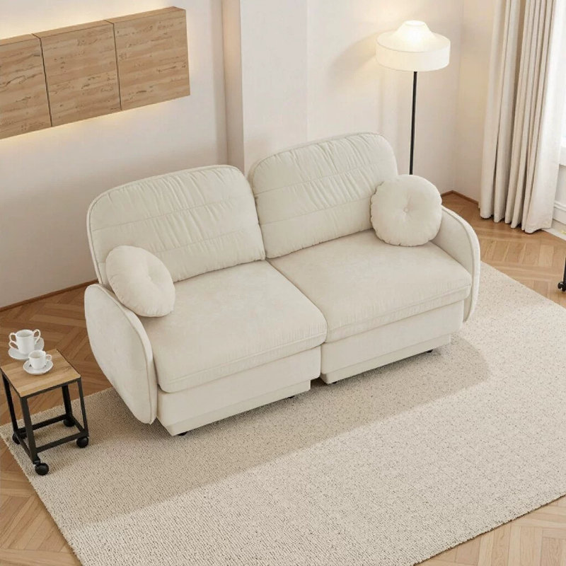 Canapé en chenille Cloud de 73,2 po avec coussins ronds Rumley, Crème