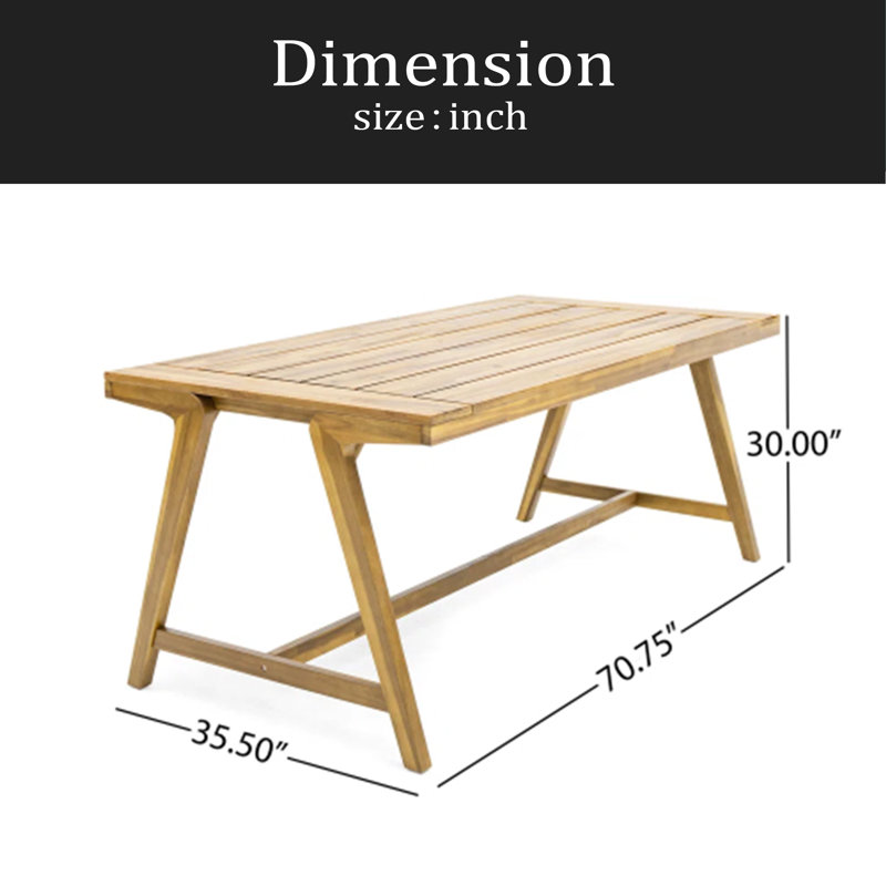Table de salle à manger d'extérieur moderne, table de patio en bois d'acacia avec finition en teck - jardin résistant aux intempéries, ensemble de salle à manger près de la piscine pour 4 à 6 personnes