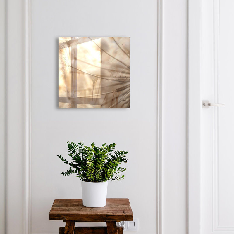 Decorative key box for wall, Opens to the left, 30x30x5, Black, Dandelions in warm shades of beige, 