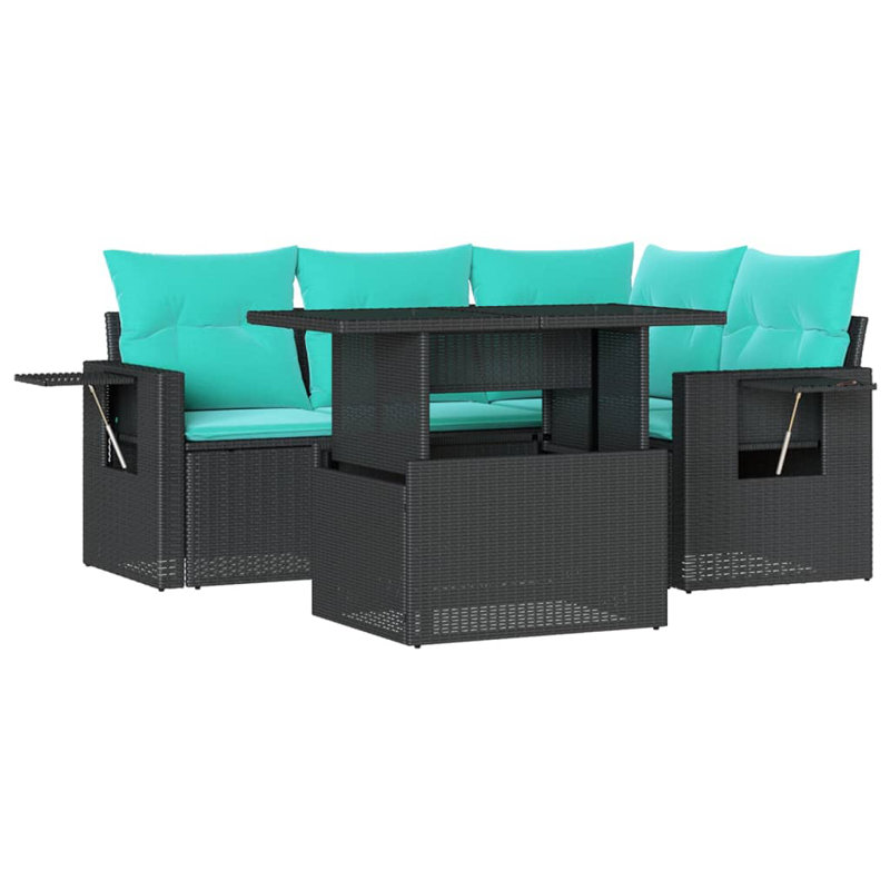  Ensemble de canapé de patio 5 pièces avec coussins en rotin de polyester gris, Bleu clair, Noir