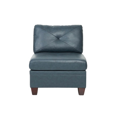 Fauteuil sans accoudoirs en cuir véritable bleu, siège pour chaise contemporaine, encre bleue