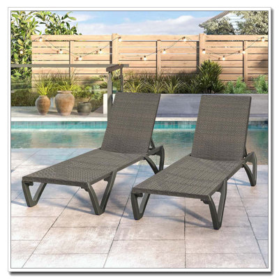 Pool Lounge Chair Set Wicker Adjustable Movable Stackable