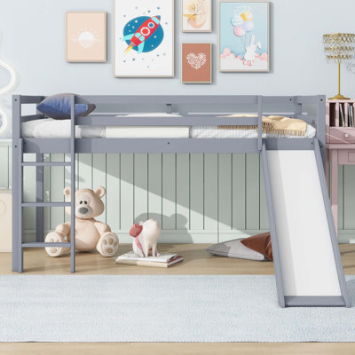 Grey Watsons Low Loft Bed With Slide, Ladder & Full Safety Guardrails