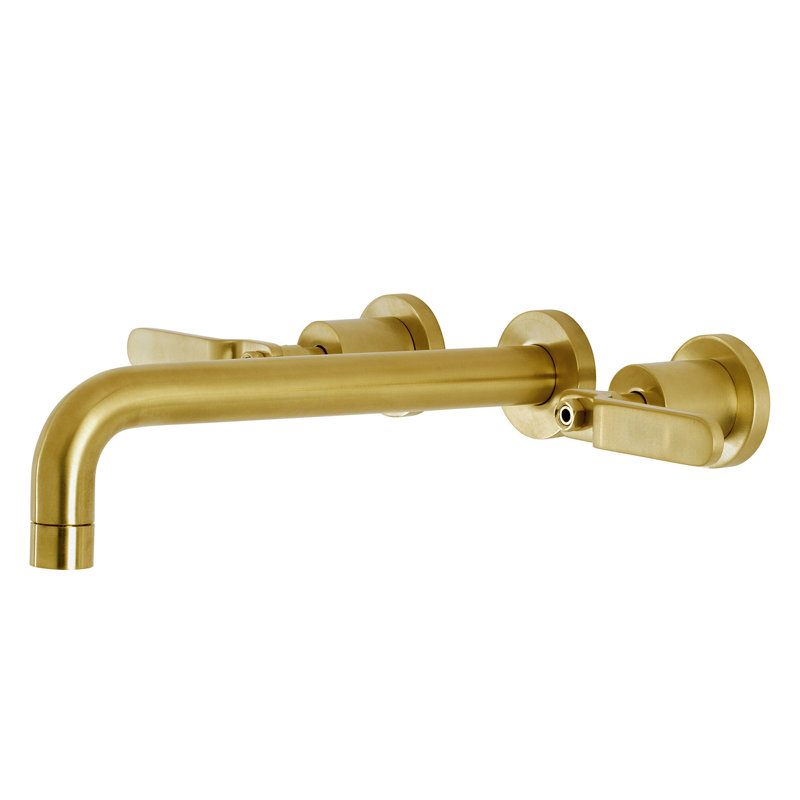 Kingston Brass Whitaker Two-Handle 3-Hole Wall Mount Roman Tub Faucet, Brushed Brass