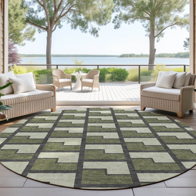 Machine Washable Indoor/Outdoor Lipman ACN2416 Geometric Rug, Round 8'