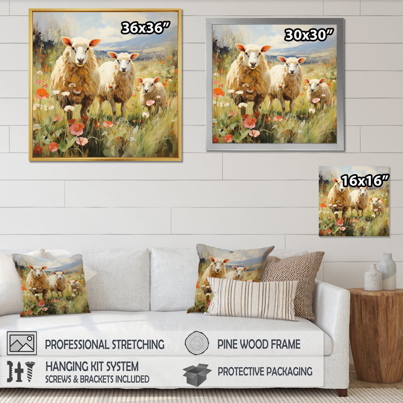 Troupeau de moutons moelleux II - impression, Cadre flottant blanc, H 24 po x l 24 po x P 1 po