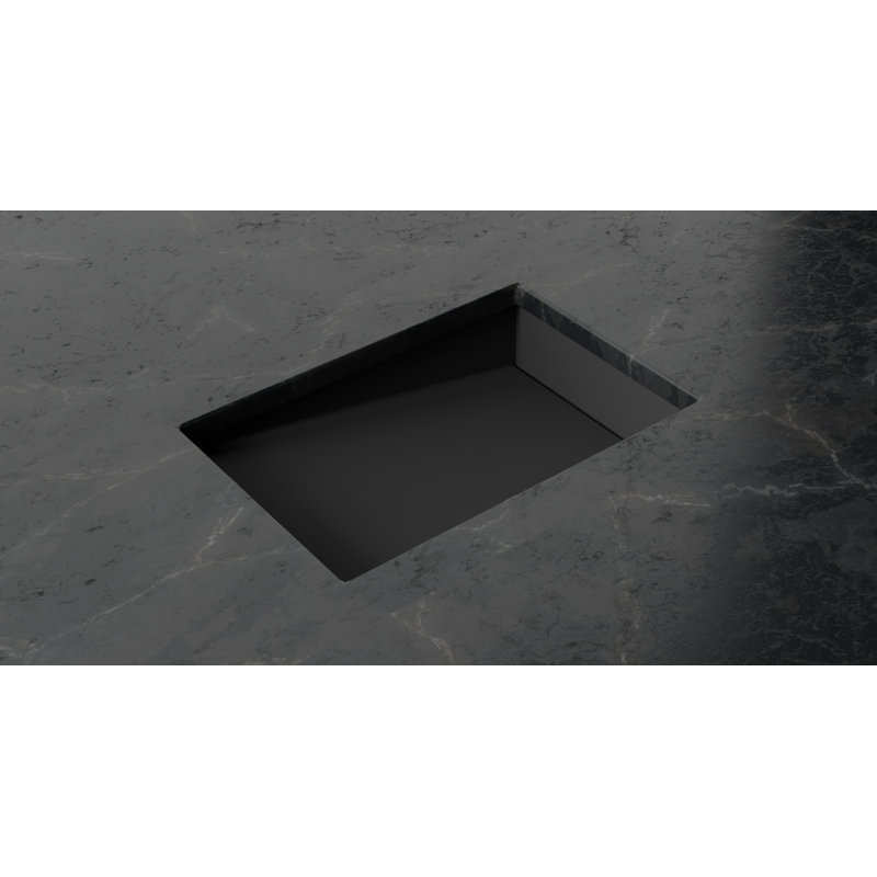Lavabo de salle de bain encastré en pierre noire en résine mate Badeloft UB-04-RL-MBLK 25,2 po x 16,1 po, Noir mat