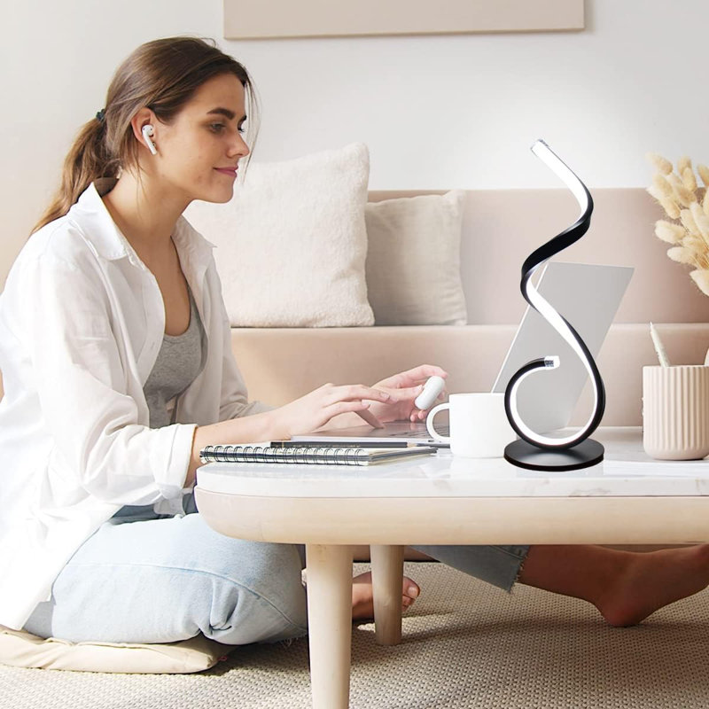 Lampe de table moderne en spirale à DEL avec gradation continue 3 modes de couleur, lumière de bureau 10W pour la chambre à coucher, le salon et le bureau