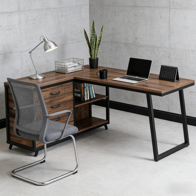 Bureau de travail spacieux, bureau d'ordinateur, bureau en L