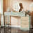 39.38-Inch Modern Dressing Table, Solid Wood Vanity Table With 5 Drawers For Large-Capacity Storage, Bedroom-Specific Dressing Cabinet, Mint Green.