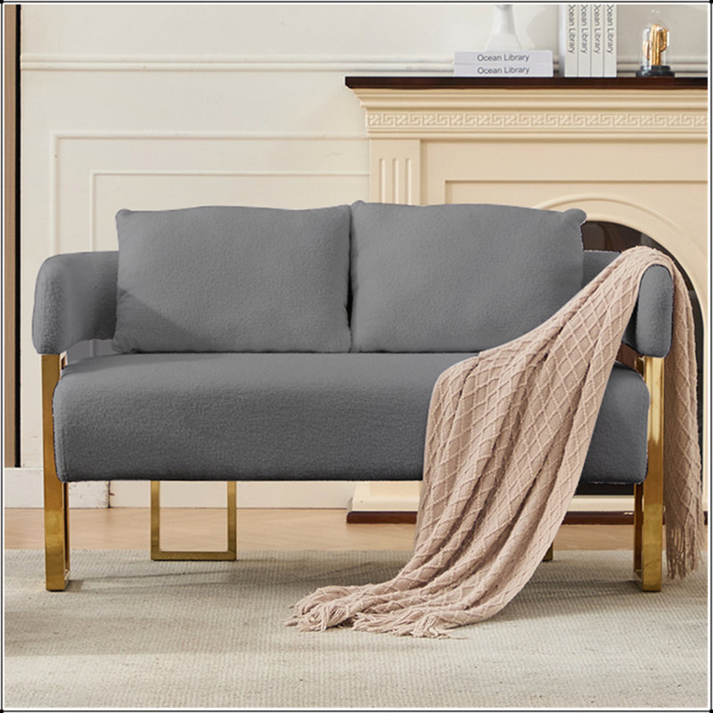Luxurious Teddy Fleece Upholstered Metal Leg Side Chair for Living Rooms and Office Spaces, Gray