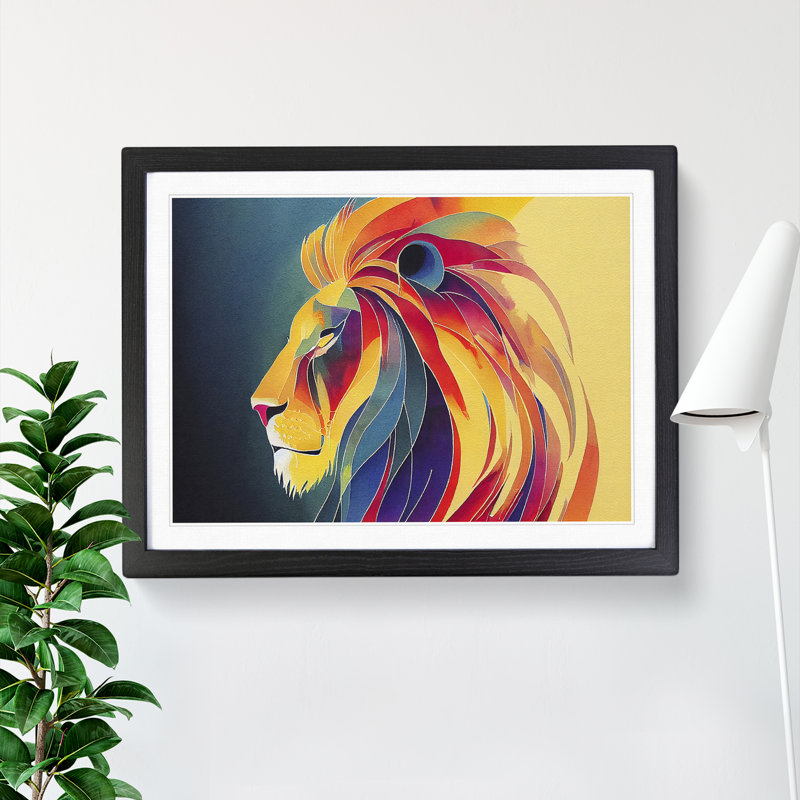 Lion Watercolour Vol.6 Abstract 1 Piece Single Picture Frame Painting, 25cm H x 34cm W x 2cm D, Black