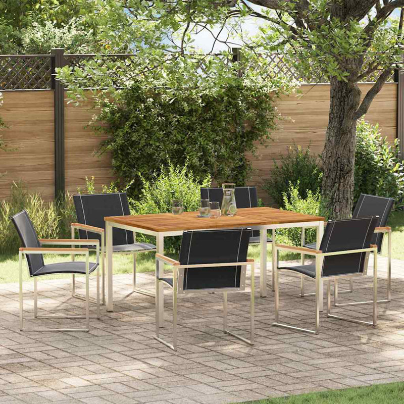 6 - Person Wood Patio Dining Set with Rectangular Table, 75cm H x 150cm W x 90cm D