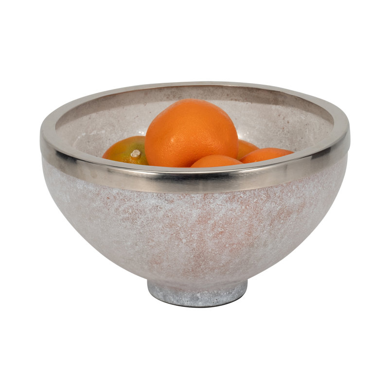 Bohlin Glass Metal Bowl with Elegant Shape and Silver Ring Accent, 6" H x 10" W x 10" D