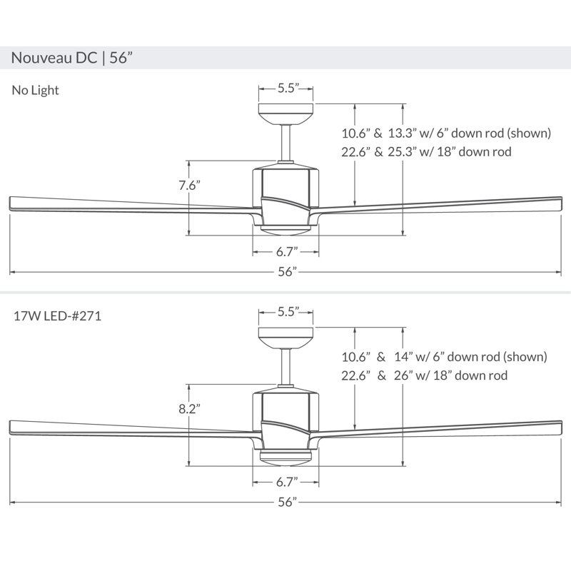 Nouveau Downrod Ceiling Fan, Ebony, Dark Bronze/Brass, Wall Control