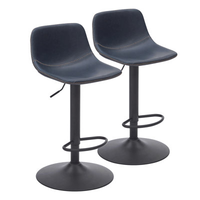 Adjustable Bar Stools Set Of 2, Mid Century Modern Swivel Bar Stools, Industrial Bar Height Stools With Back Support Counter Height Bar Chairs Pu Leather Bar Stool