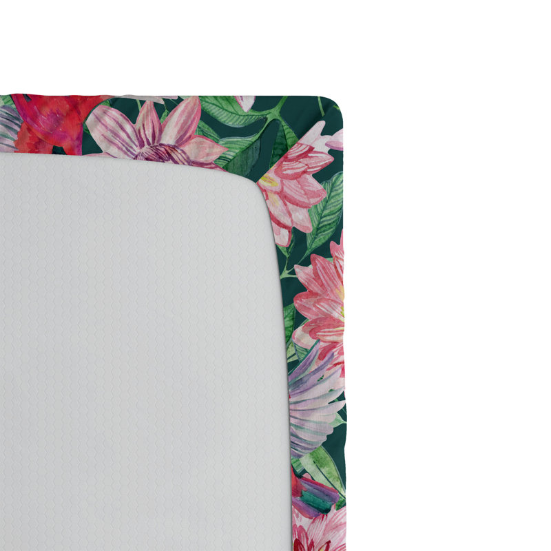 Drap-housse Ambesonne, Corail foncé, vert jade / floral, Drap-housse grand