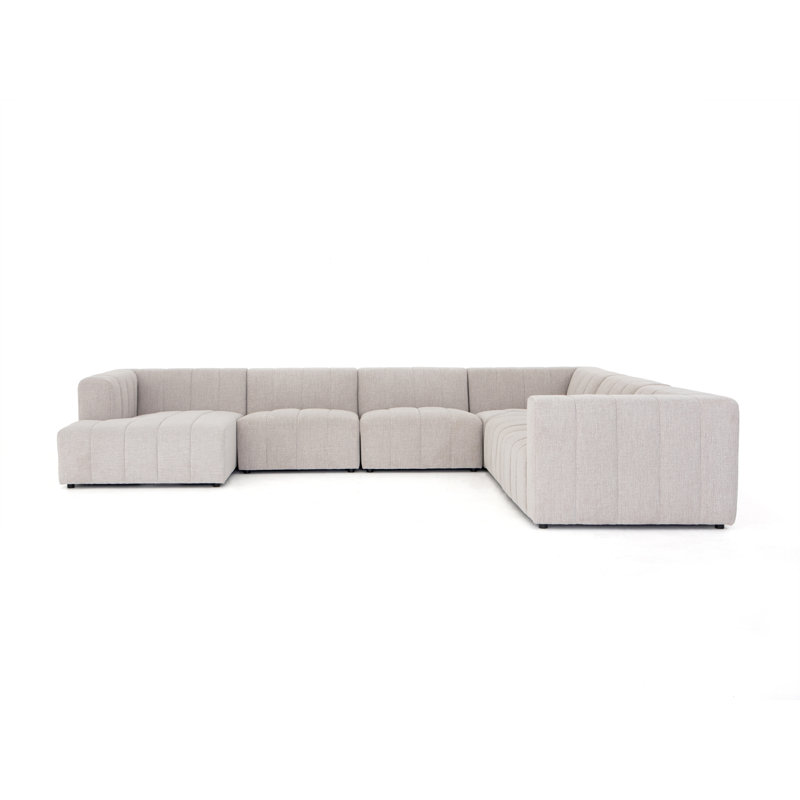 Langham Channeled 6 - Piece Sectional, Reversible, Neutral Sandstone Polyester, 28" H x 157" W x 129" D