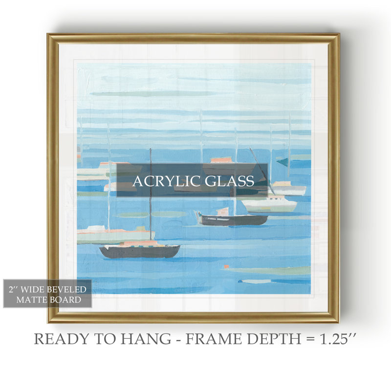 «Summer Regatta II», peinture sur toile, Cadre doré, H 34,5 po x l 34,5 po x P 1,5 po