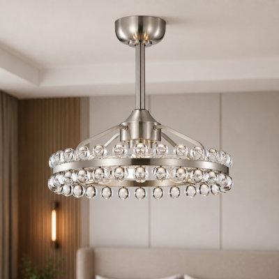 Jackeline 18.9 "Modern Remote Control Reversible Brushed Brass/Brushed Nickel /Matte Black + Clear Crystal Lower Rod Mount Flush Mount Ceiling Fan with Living Room/Bedroom Lighting Kit