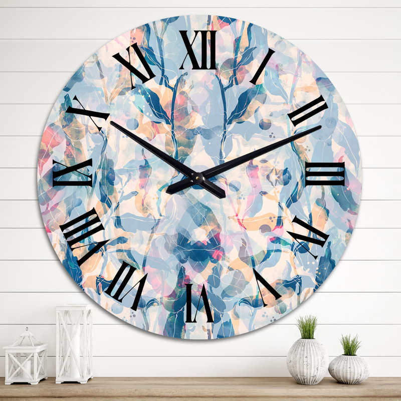 Rose et nuances de bleu - Horloge murale traditionnelle, Grand