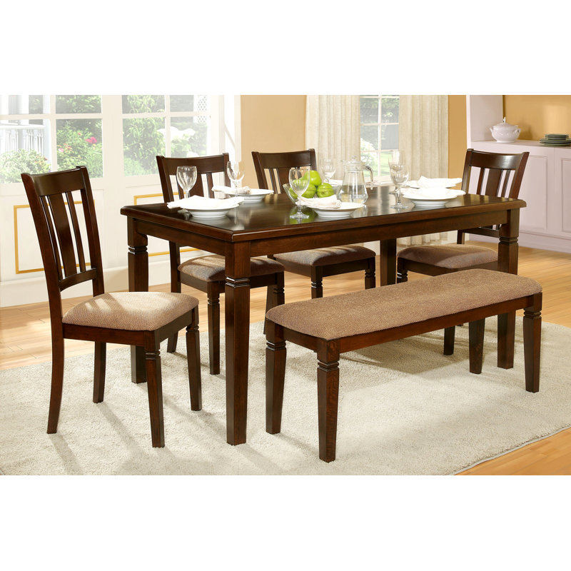 Ensemble de table de salle à manger 6 pièces avec banc et 4 chaises d'appoint rembourrées en tissu