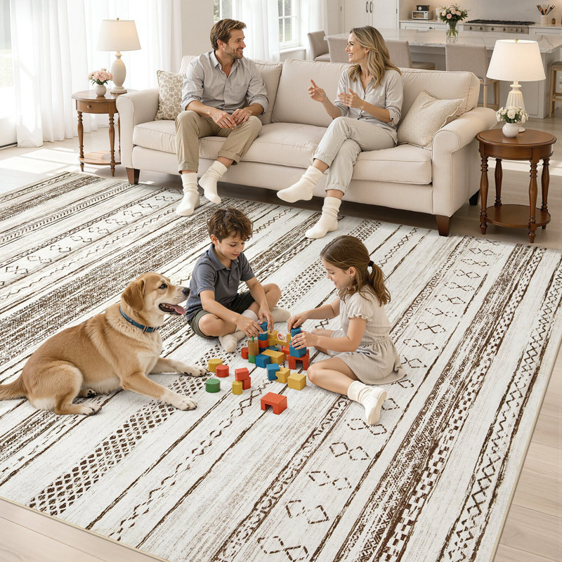 Modern Geometric Area Rug Machine Washable Low Pile Carpet Non-Slip Abstract Pattern Soft Floor Mat, Rectangle 10' x 12'