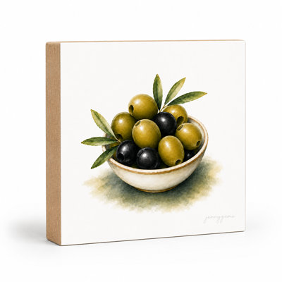 Olives Mini Art Block, 5.5-Inch Square Wood Decorative Sign