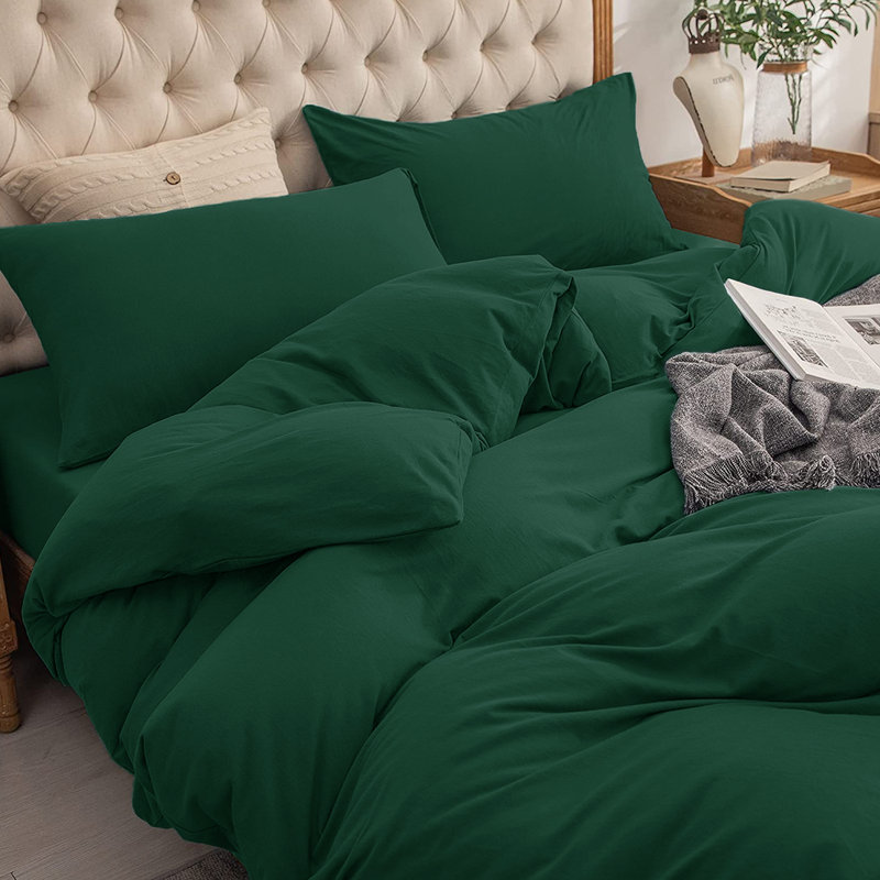 Luxury 4-Piece Microfiber Duvet Cover Complete Set, Double Duvet Cover + 3 Additional Pieces, Emerald