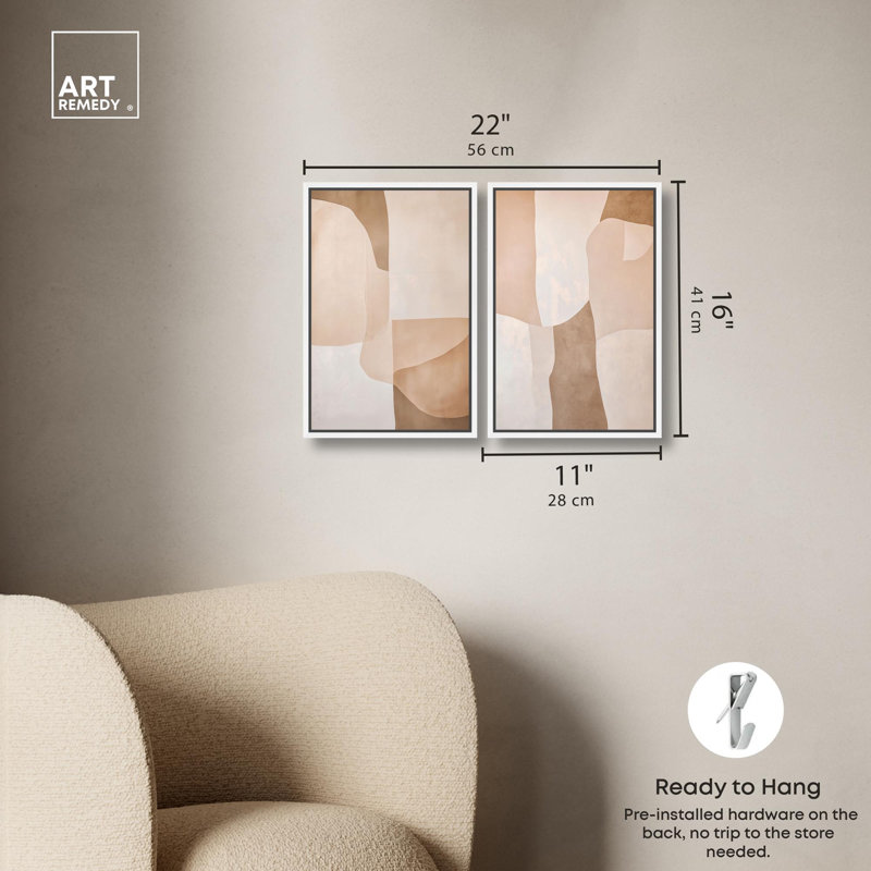 Beige Forms Duo Canvas Print Gold Boho Wall Decor Set by Art Remedy, Gallery Wrapped, 36 x 54, Cadre blanc, H 16 po x l 11 po