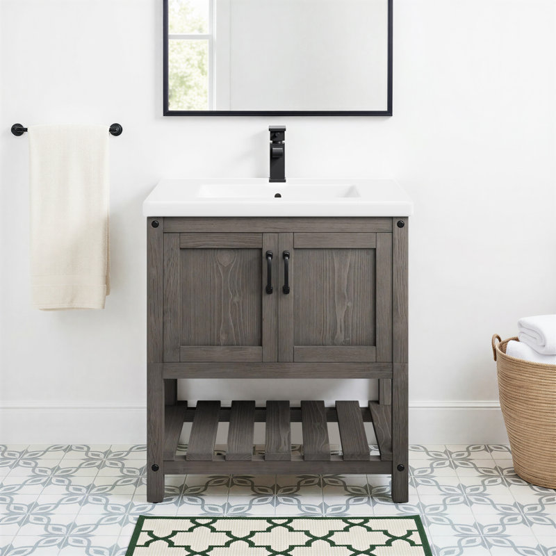 Radstock 30'' Single Bathroom Vanity with Ceramic Top, Antique Gray