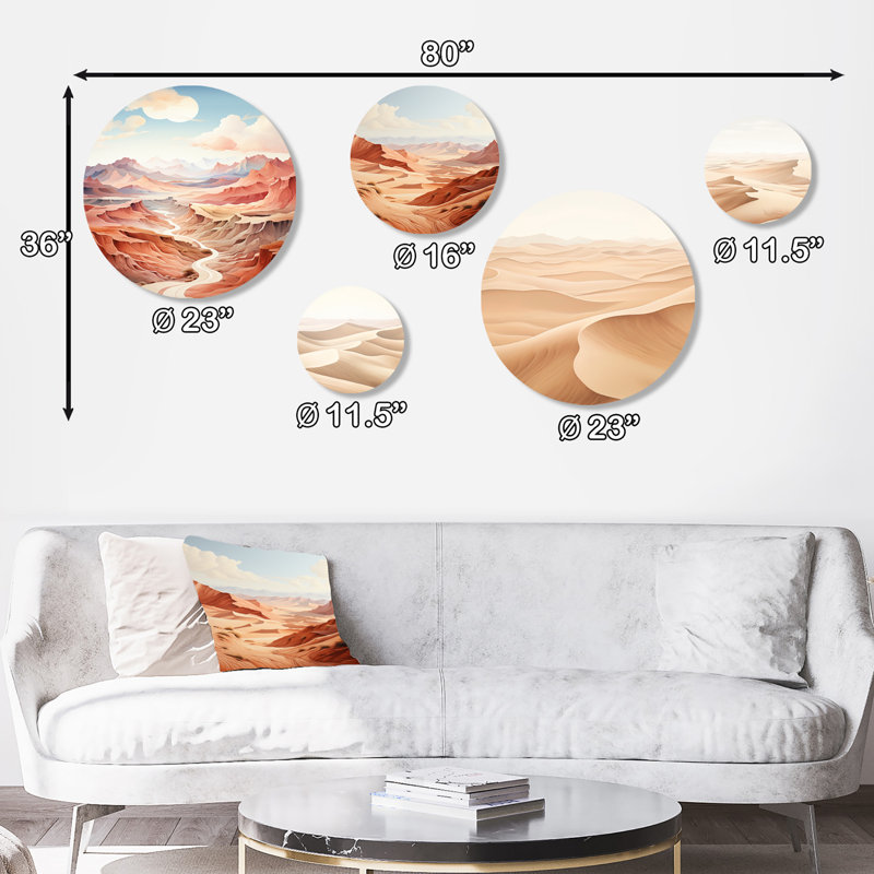 Desert Dreams Canyon Drift - Minimalisme, art mural rond, ensemble de 5