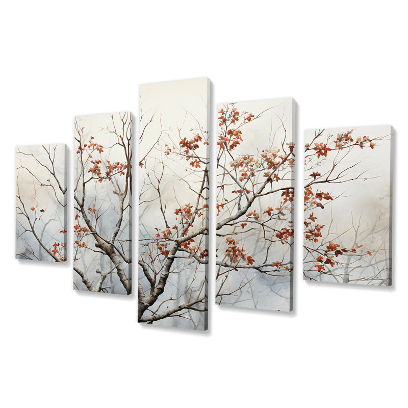 Brun floral Sprintime, oiseaux, art mural multi-panneaux pour le salon