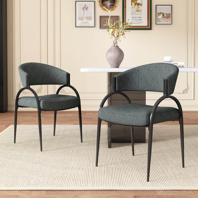 Chaise de salle à manger rembourrée à dossier en polyester Aadian, Vert foncé