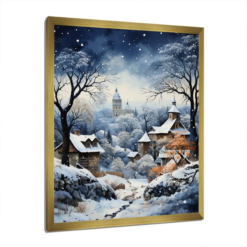 Harmonie du village d'hiver I - impression, H 40 po x l 30 po x P 1,5 po, Cadre doré à une seule photo