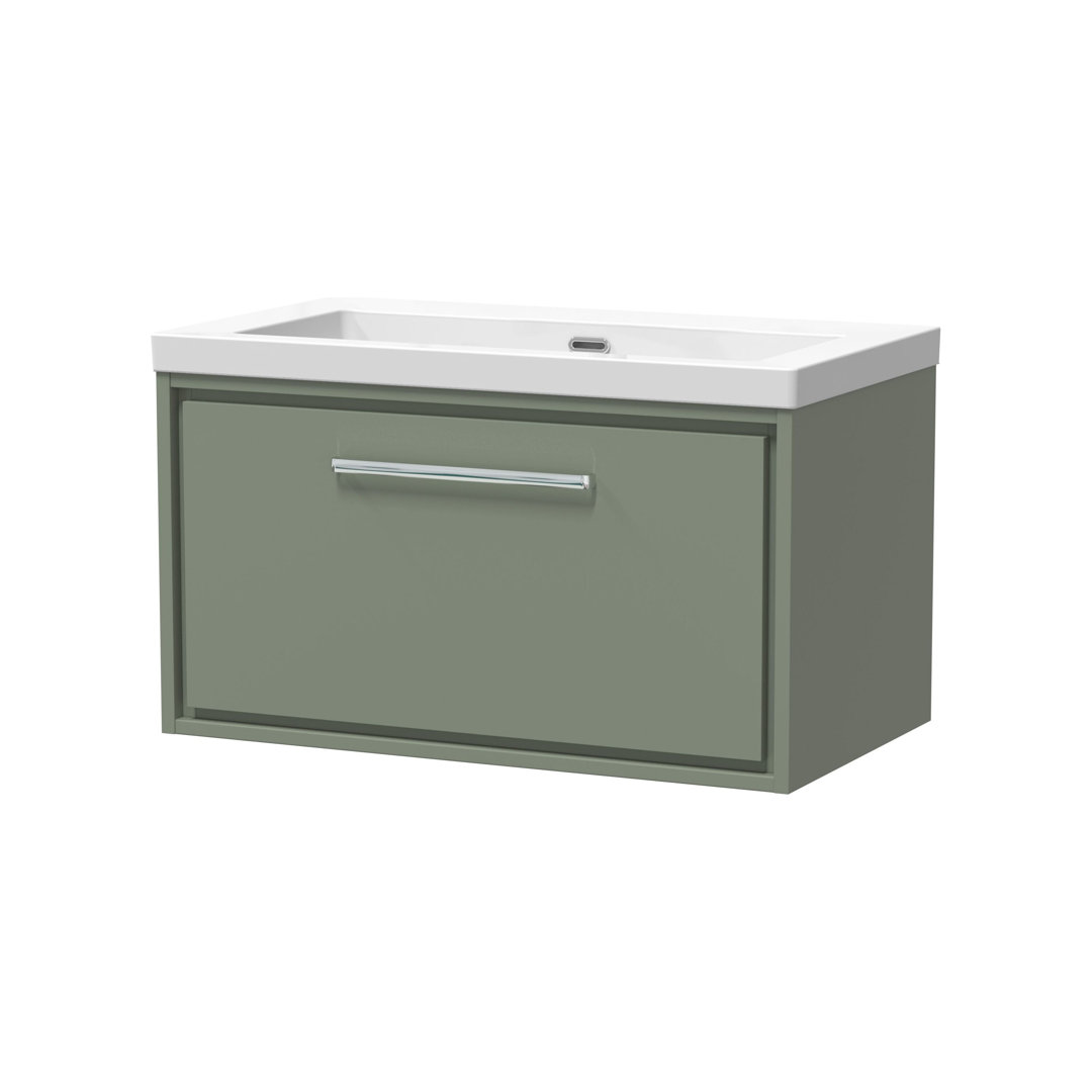 Hudson Reed Lille 600mm Fern Green 1 Drawer Wall Hung Vanity Unit With Fireclay Basin