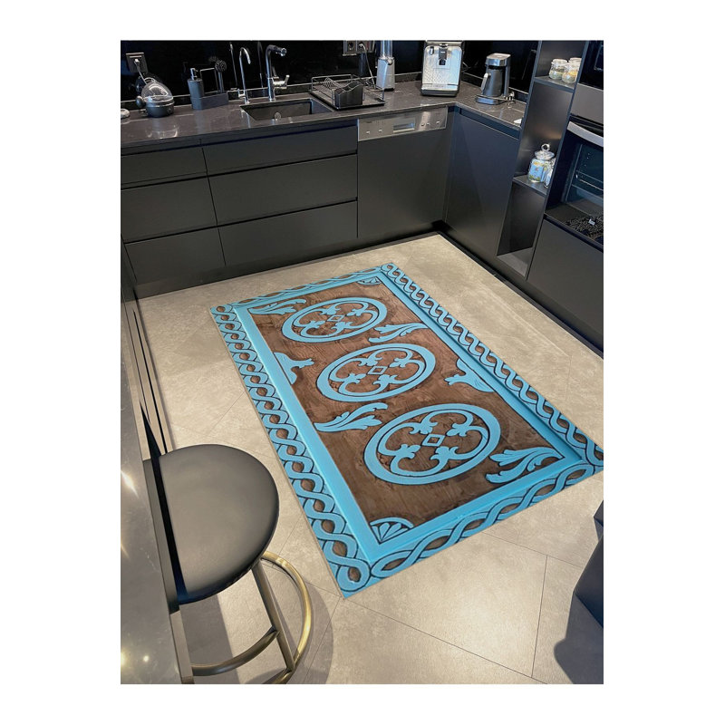 Tapis décoratif lavable turquoise, Sous-tapis rectangulaire de 3 pi 3 po x 6 pi 7 po 