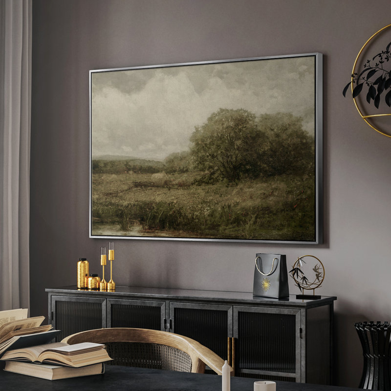 Paysage rétro - DCCCXXII, H 27 po x l 41 po x P 2 po, Toile argentée avec cadre flottant
