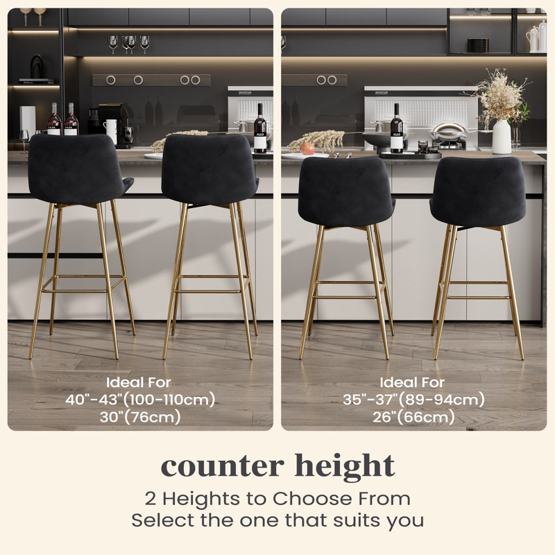 Ensemble de tabourets de bar, tabouret de comptoir rembourré en velours avec structure en métal solide et dossier bas en velours