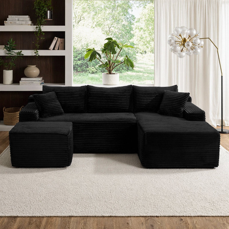 Canapé modulaire en U 94,5 po à assise profonde et sans assemblage, Black