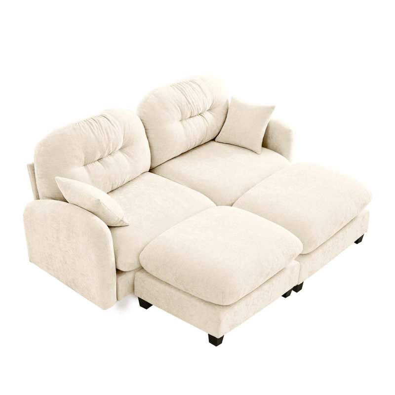Canapé modulaire Elmsforde avec tissu chenille et dossier capitonné, Symmetrical, Beige