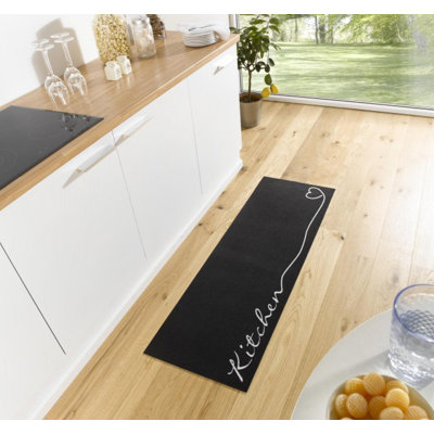 Kitchen runner - Kitchen runner non-slip short pile kitchen rug washable for Kitchen - Black