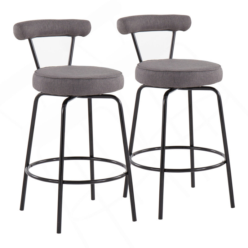 Rhonda Contemporary Counter Stool In Black Steel And Charcoal Fabric By Lumisource - Set Of 2