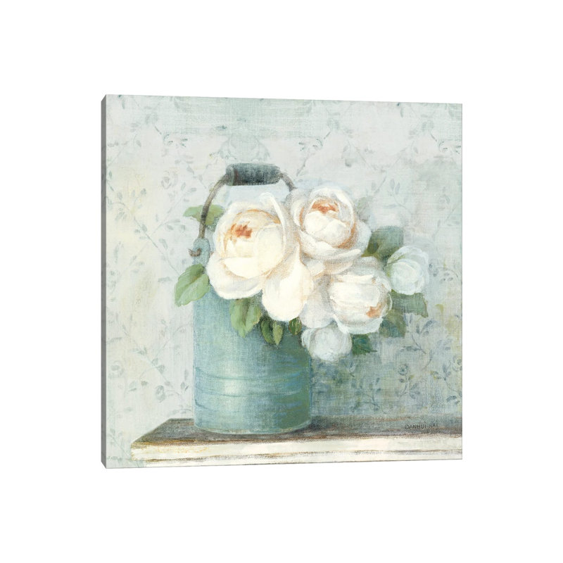 June Roses I White Blue Crop By Danhui Nai - Wrapped Canvas Painting by Danhui Nai - Wrapped Canvas Painting